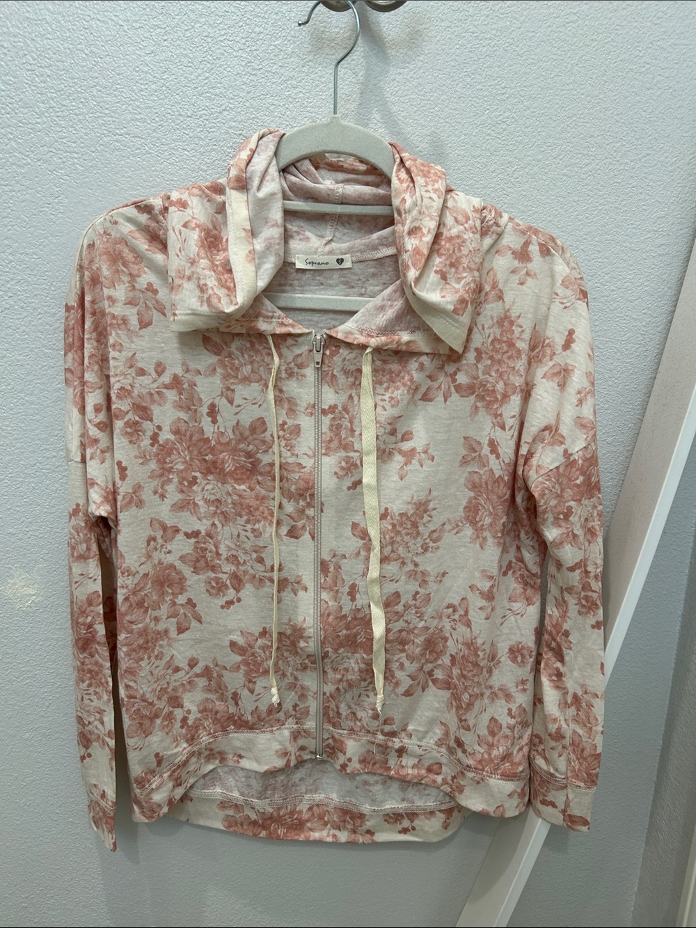 Soprano Dusty Rose Floral Full Zip Hoodie